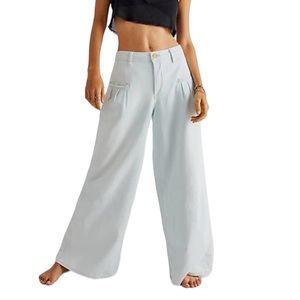 Free People Charlie Wide Leg  High Rise Light Blue Wash Jeans